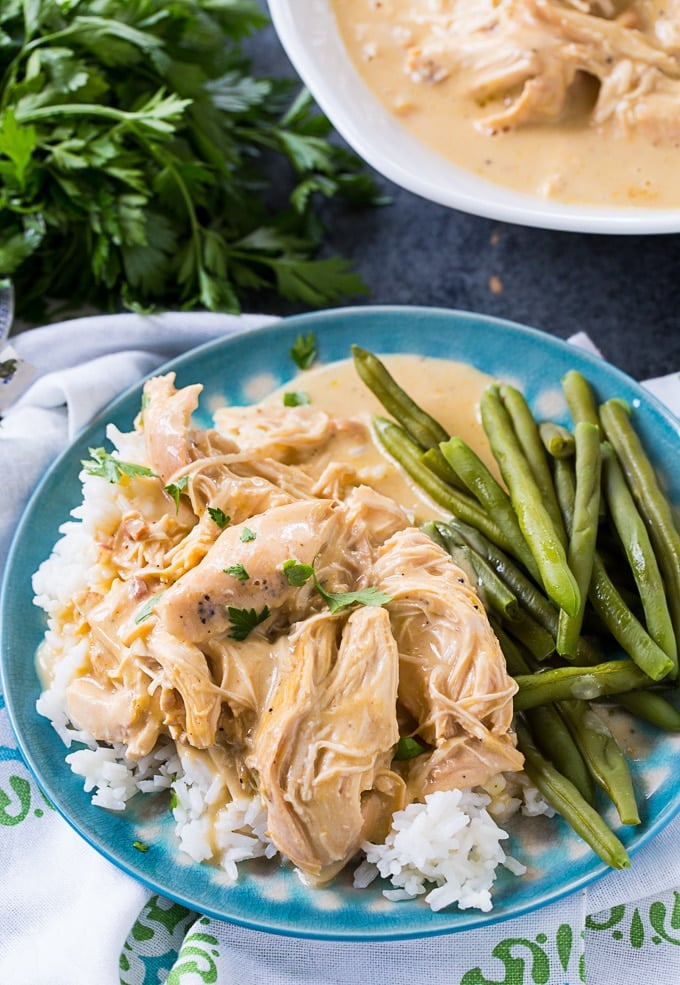 Crock Pot Chicken and Gravy over white rice