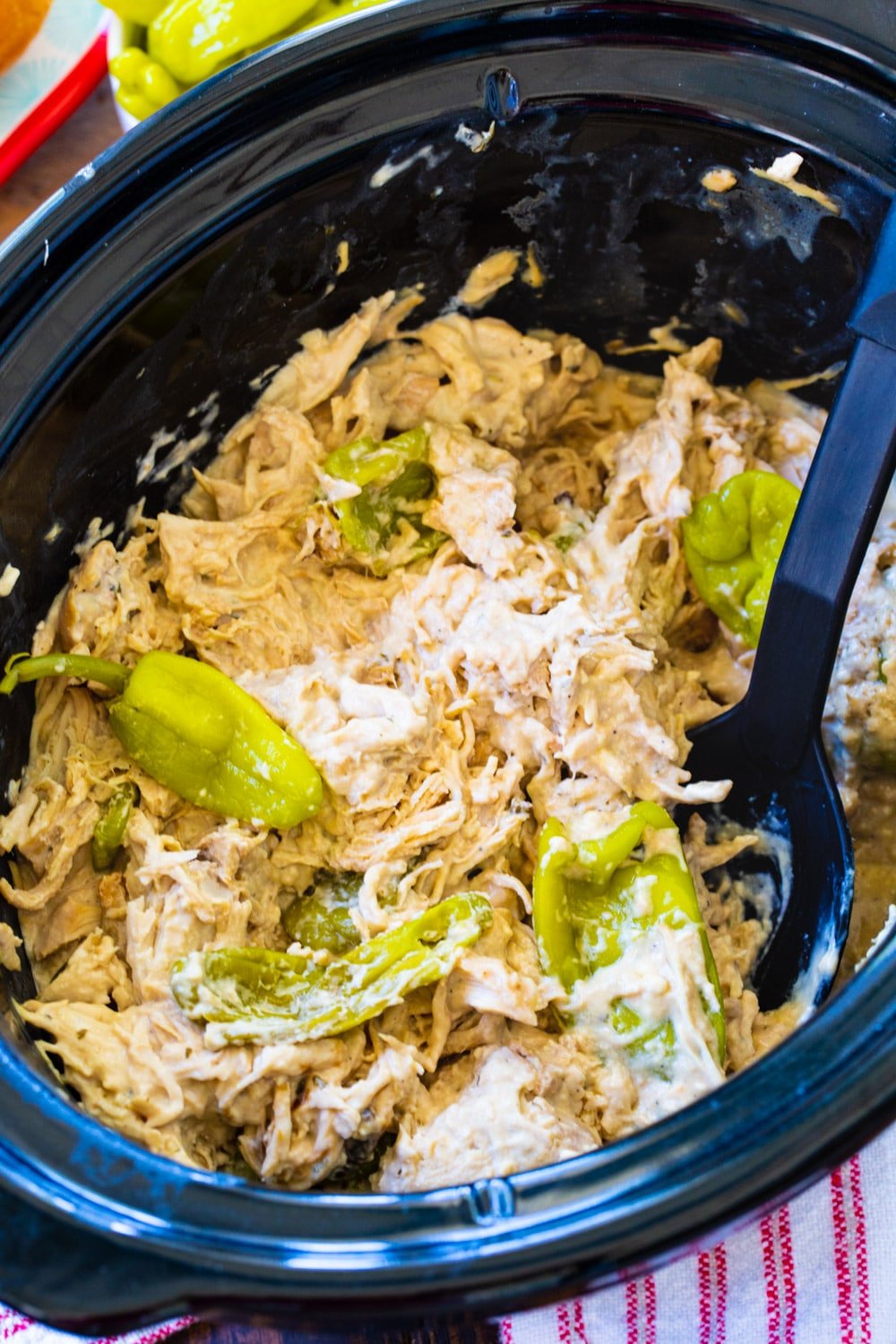 Creamy Mississippi Chicken in a slow cooker.