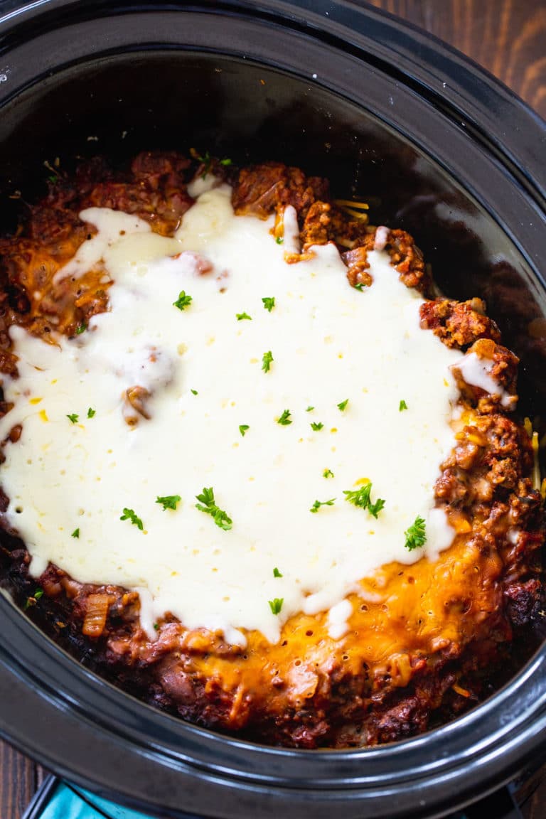 Slow Cooker Spaghetti Casserole - Spicy Southern Kitchen