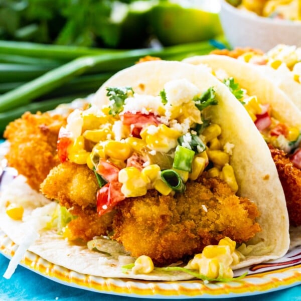 Crunchy Catfish Tacos on a plate.