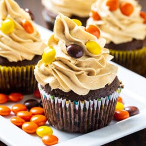 Reese's Cupcakes on a white plate.