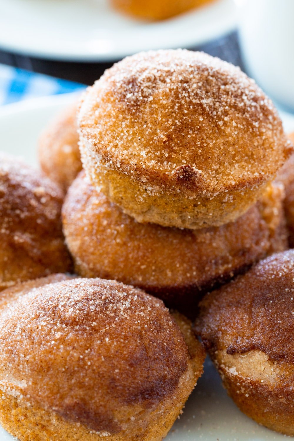 Close-up of Old-Fashioned Doughnut Muffins stacked up.