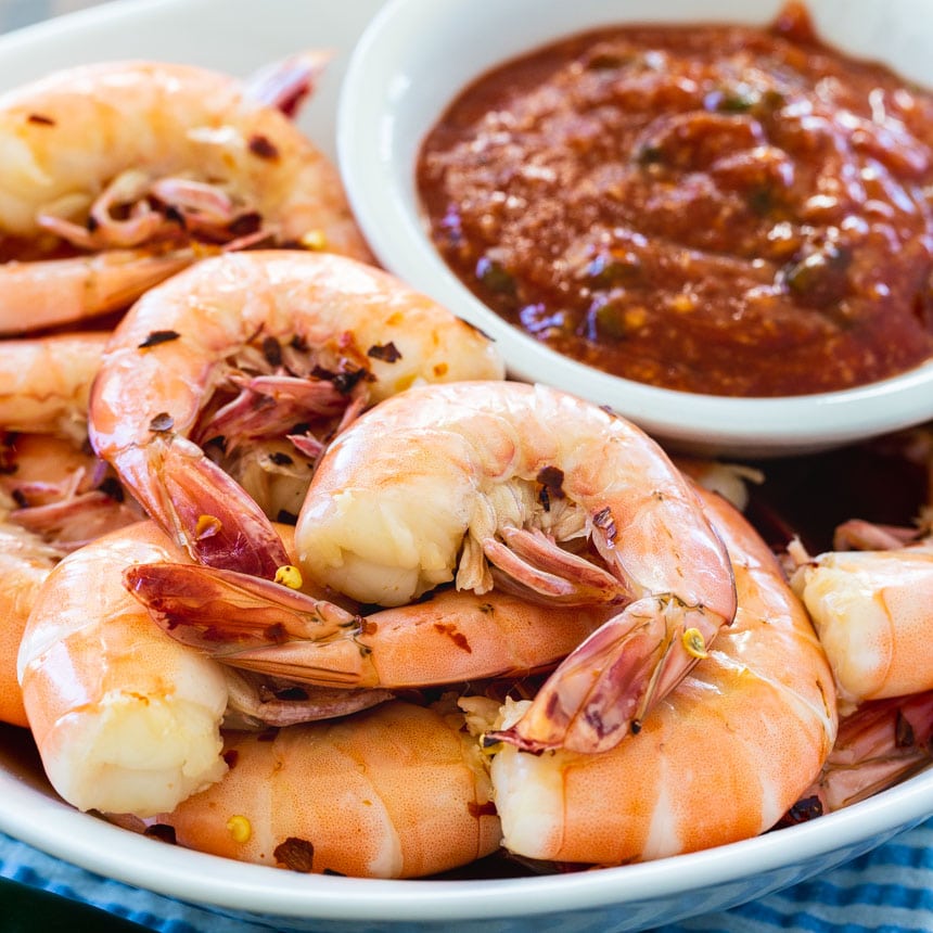 Drunken Shrimp with Roasted Jalapeno Cocktail Sauce