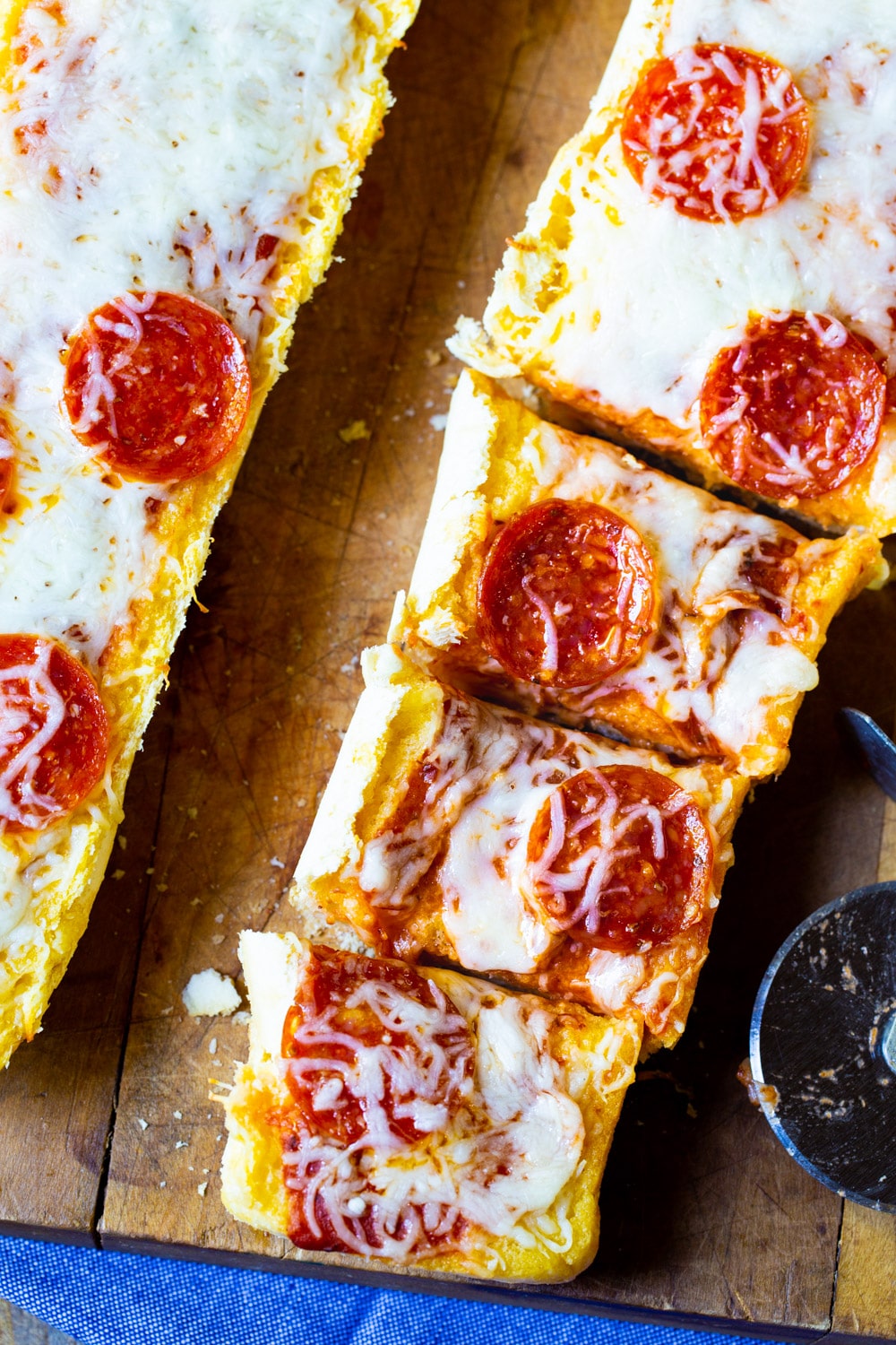 Overhead of two Garlic Bread Pizzas