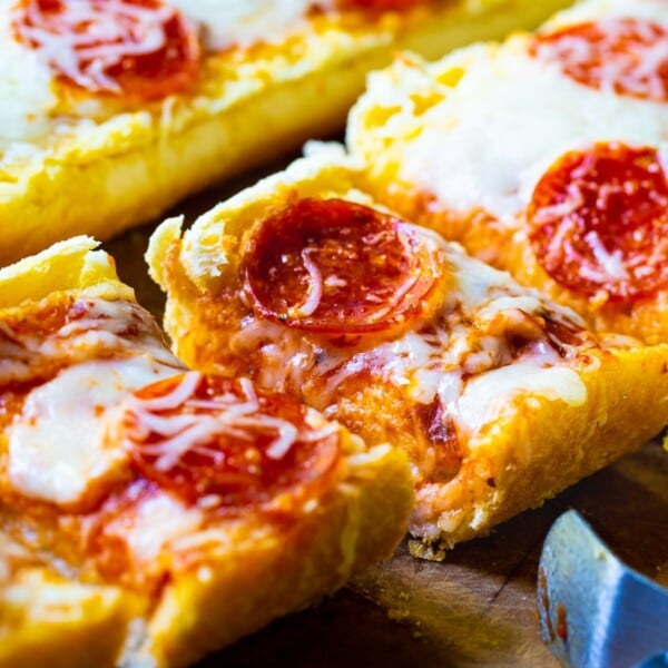 Garlic Bread Pizza cut into slices.