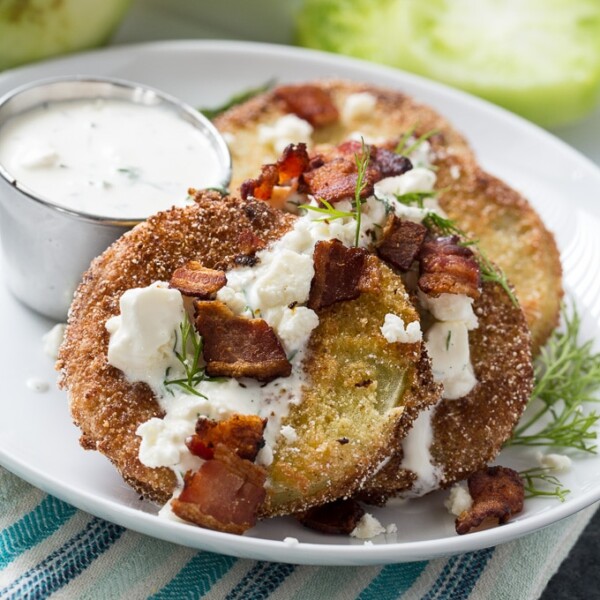 Fried Green Tomatoes with Buttermilk Feta Dressing