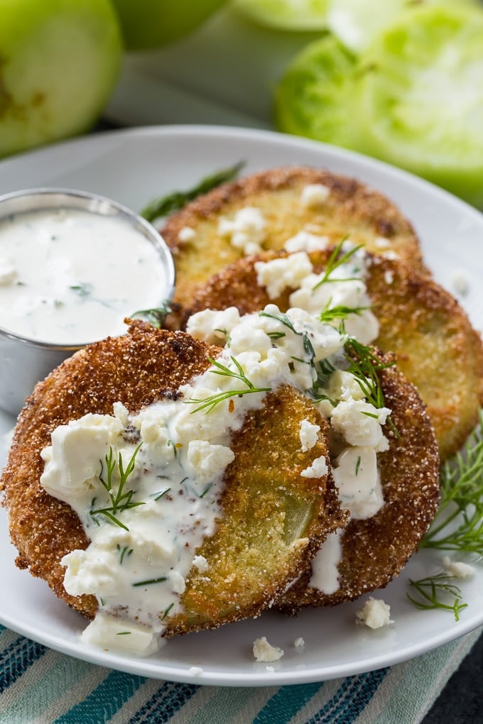 Fried Green Tomatoes with Buttermilk Feta Dressing