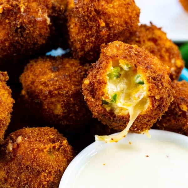 Fried Jalapeno Popper Bites with bite bitten out.