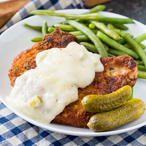 Fried Pork Chops with Pickle Juice Gravy