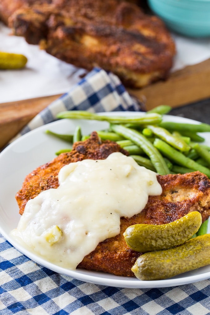 Fried Pork Chops with Pickle Juice Gravy