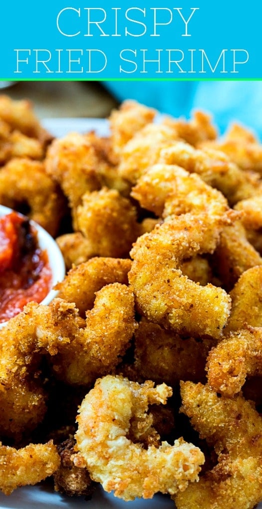 Crispy Fried Shrimp fry up so crunchy and golden. #shrimp #seafood
