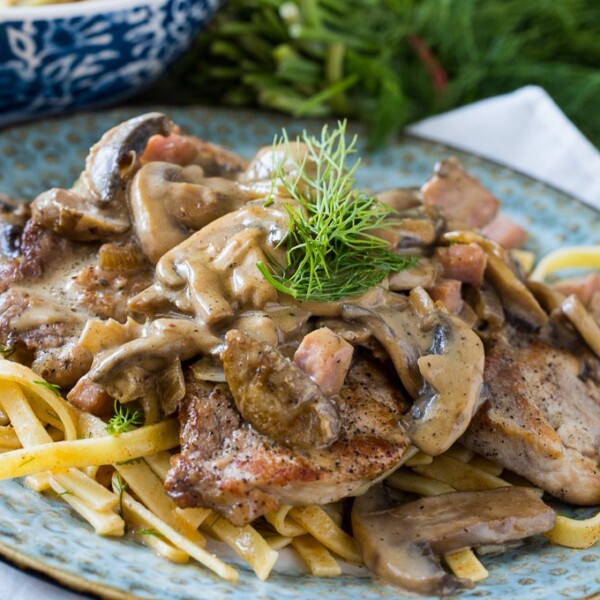 German Pork Cutlets with Mushroom Gravy