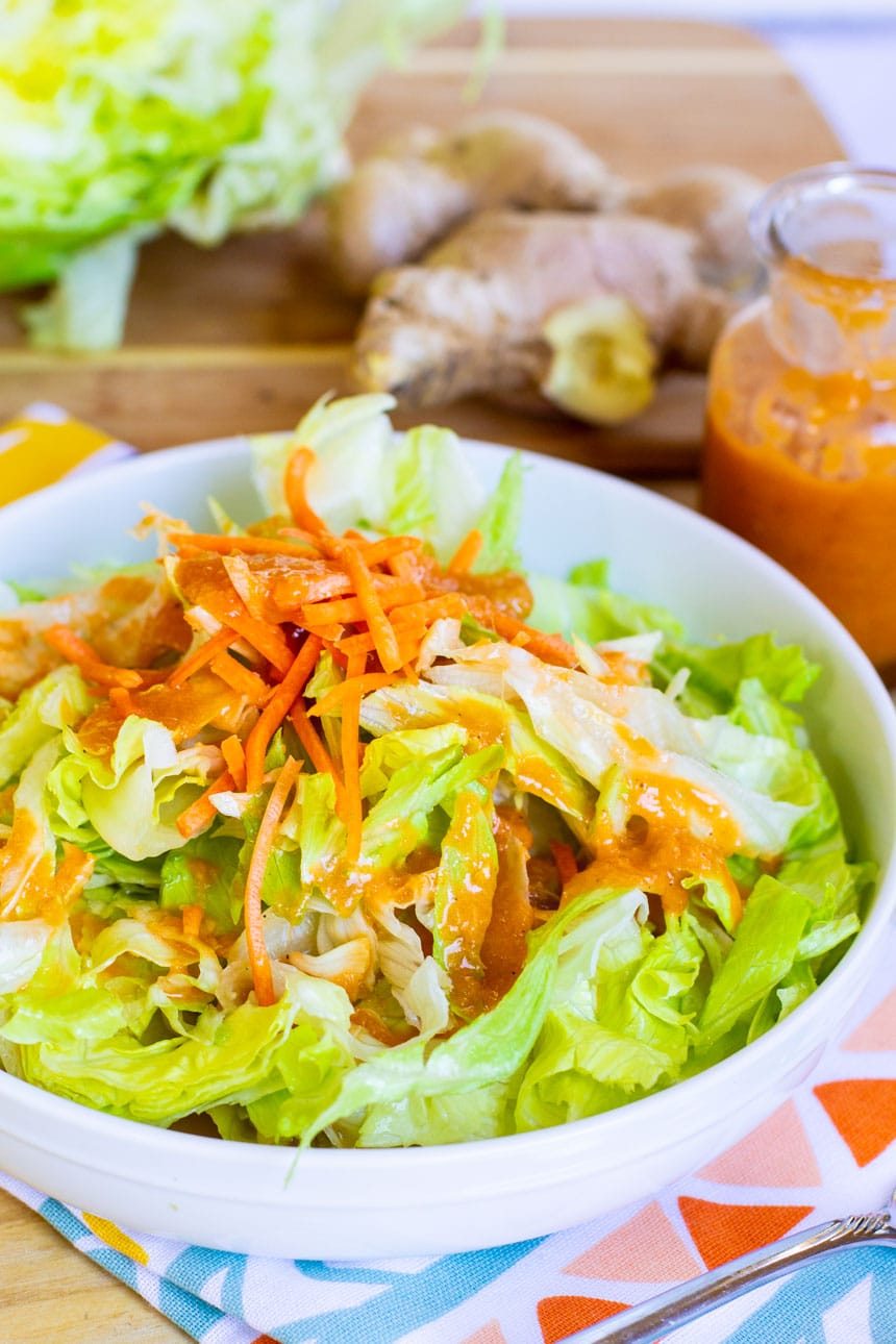 Salad with carrots with Ginger Salad Dressing.