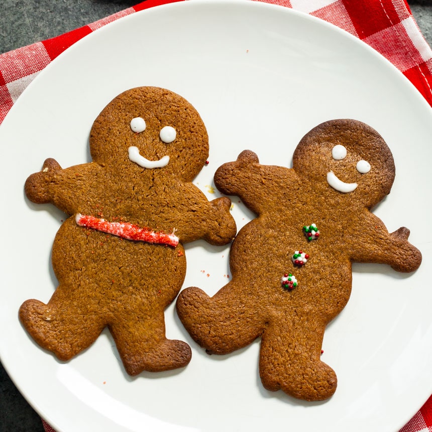 Two Gingerbread Cookies on a plate.