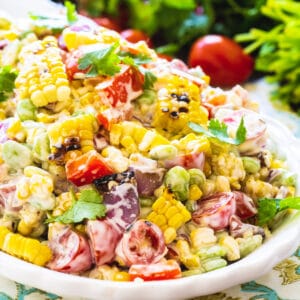 Grilled Corn and Butter Bean Salad on a serving platter.