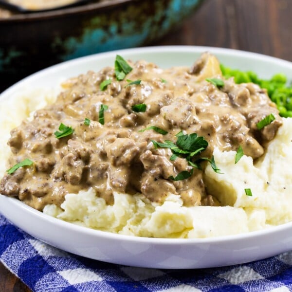 Easy Hamburger Gravy over mashed potatoes.