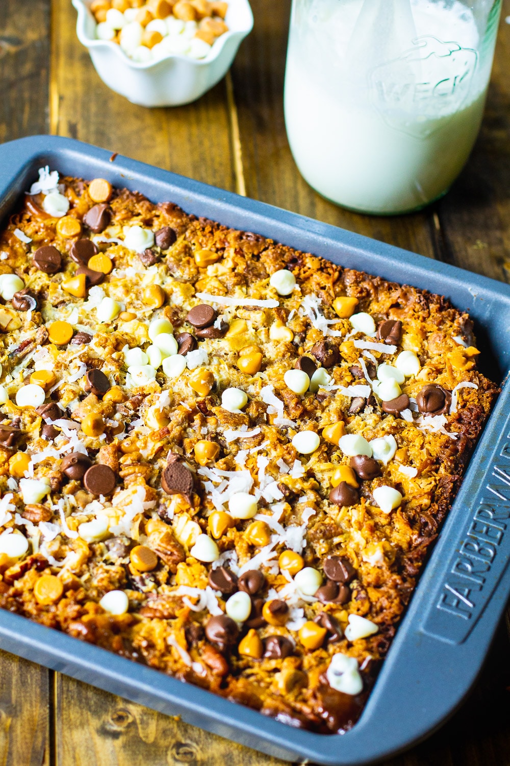 Magic Bars in a baking dish