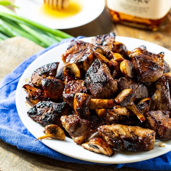 Honey Bourbon Steak Tips on a plate.