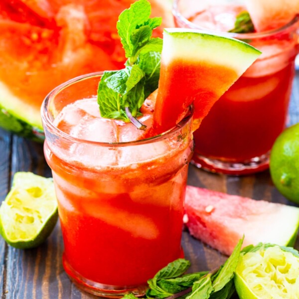 Honeysuckle Watermelon Cocktail in a glass with mint.