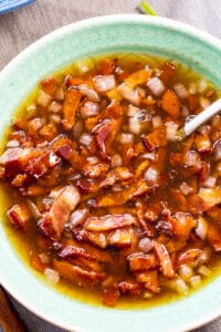 Hot Bacon Dressing in a bowl.