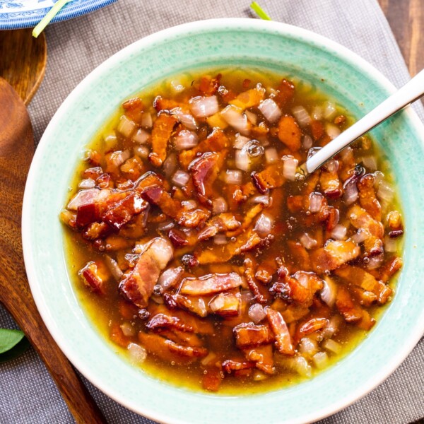 Hot Bacon Dressing in a bowl.