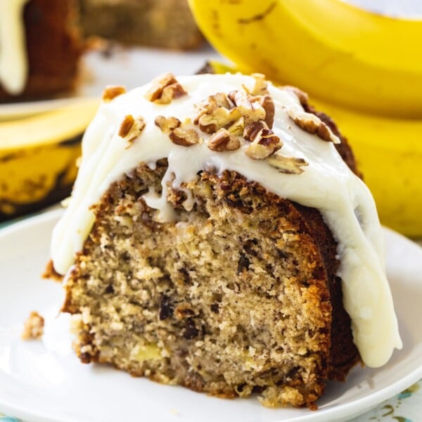 Slice of Hummingbird Cake on a plate.