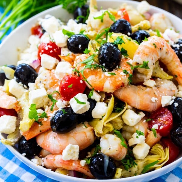 Italian Marinated Shrimp in a large bowl.