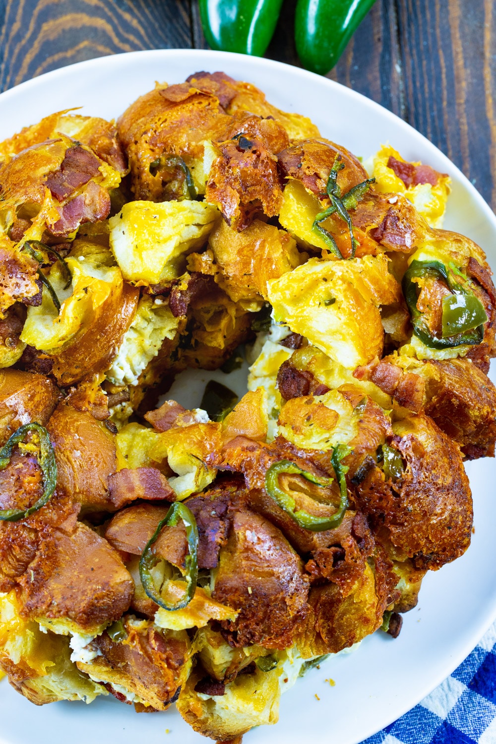 Overhead of monkey bread on a large plate.