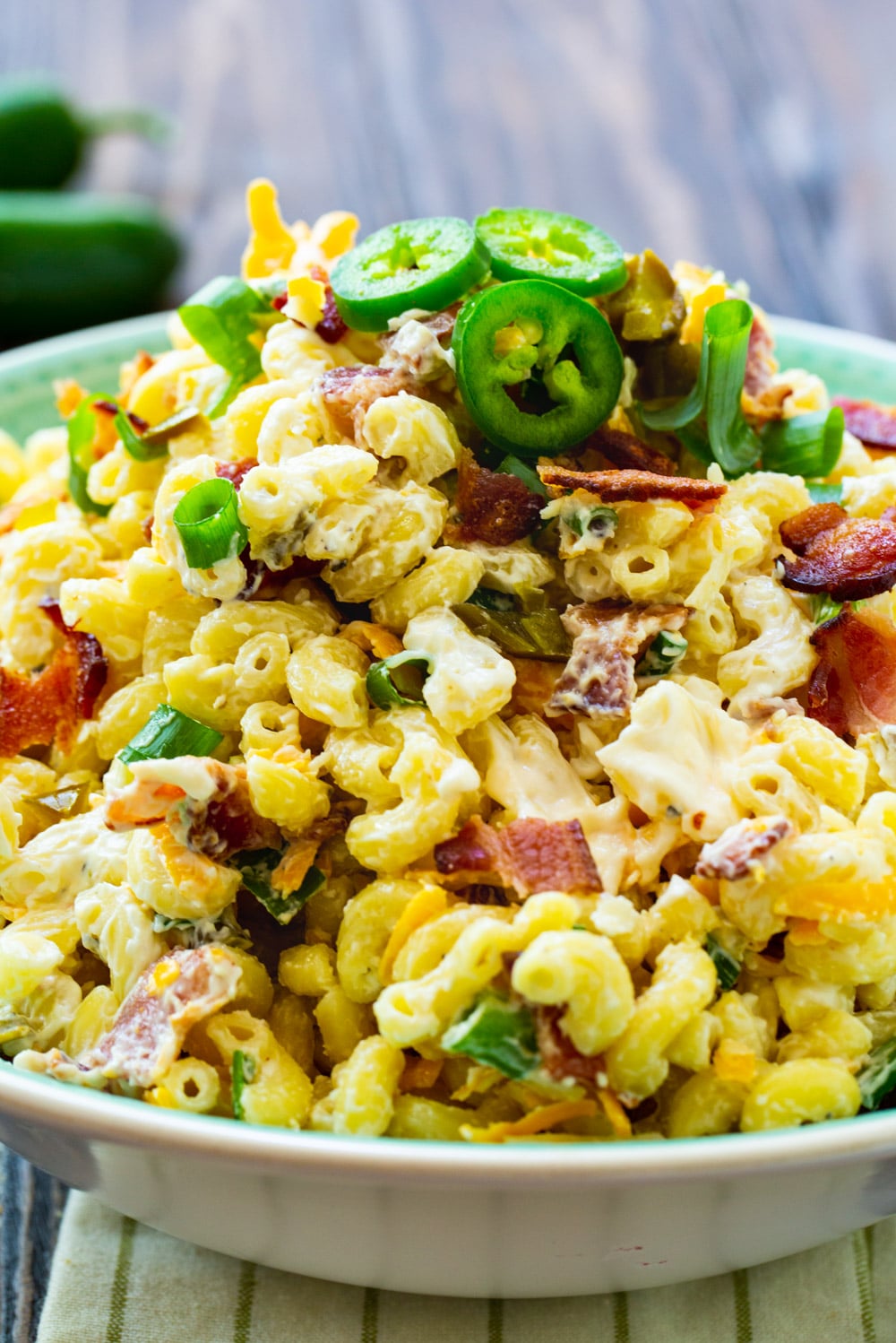 Jalapeno Popper Pasta Salad in serving bowl.