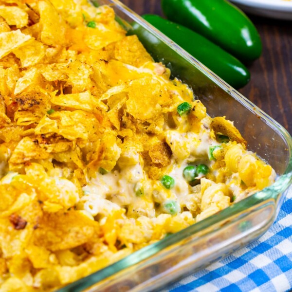 Tuna Noodle Casserole in baking dish.