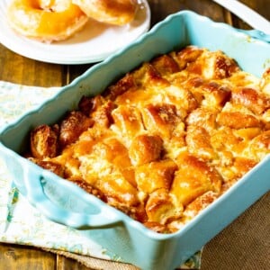 Krispy Kreme Bread Pudding in a baking dish.