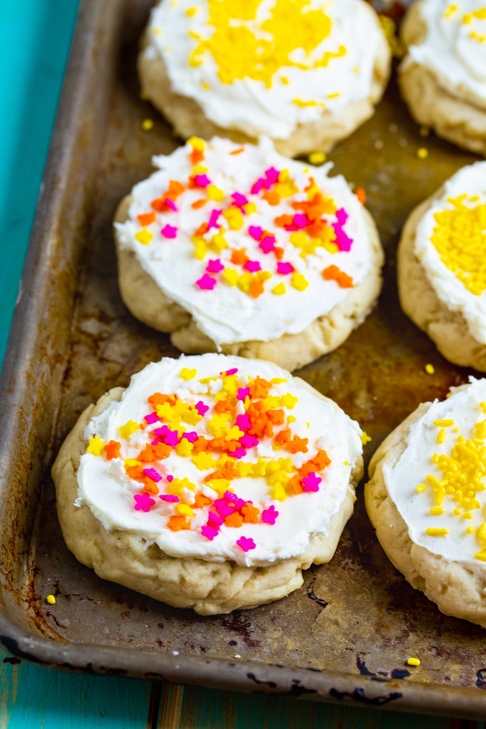 Lofthouse-Style Cookies on a baking sheet.