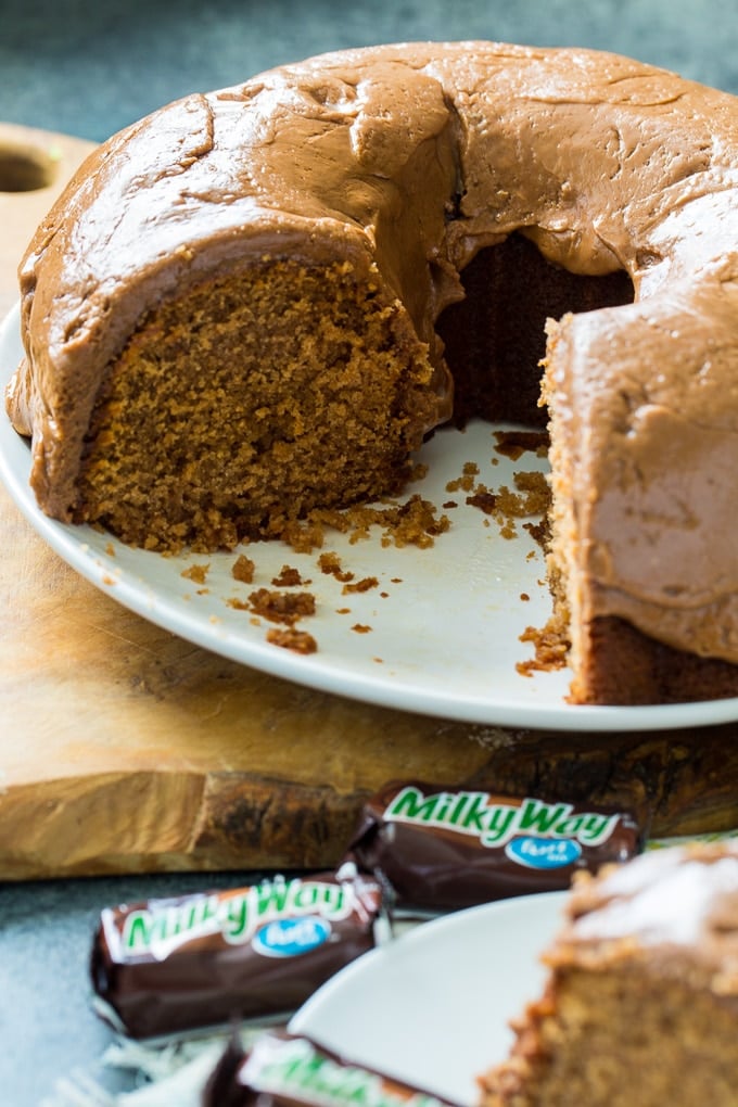 Milky Way Pound Cake made from leftover Halloween candy