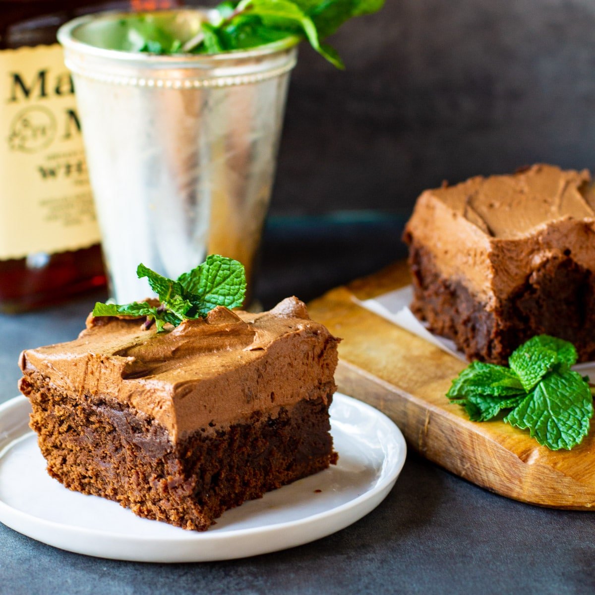 Mint Julep Brownie with Mint Julep in a cup.