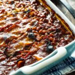 Molasses Baked Beans in a baking dish