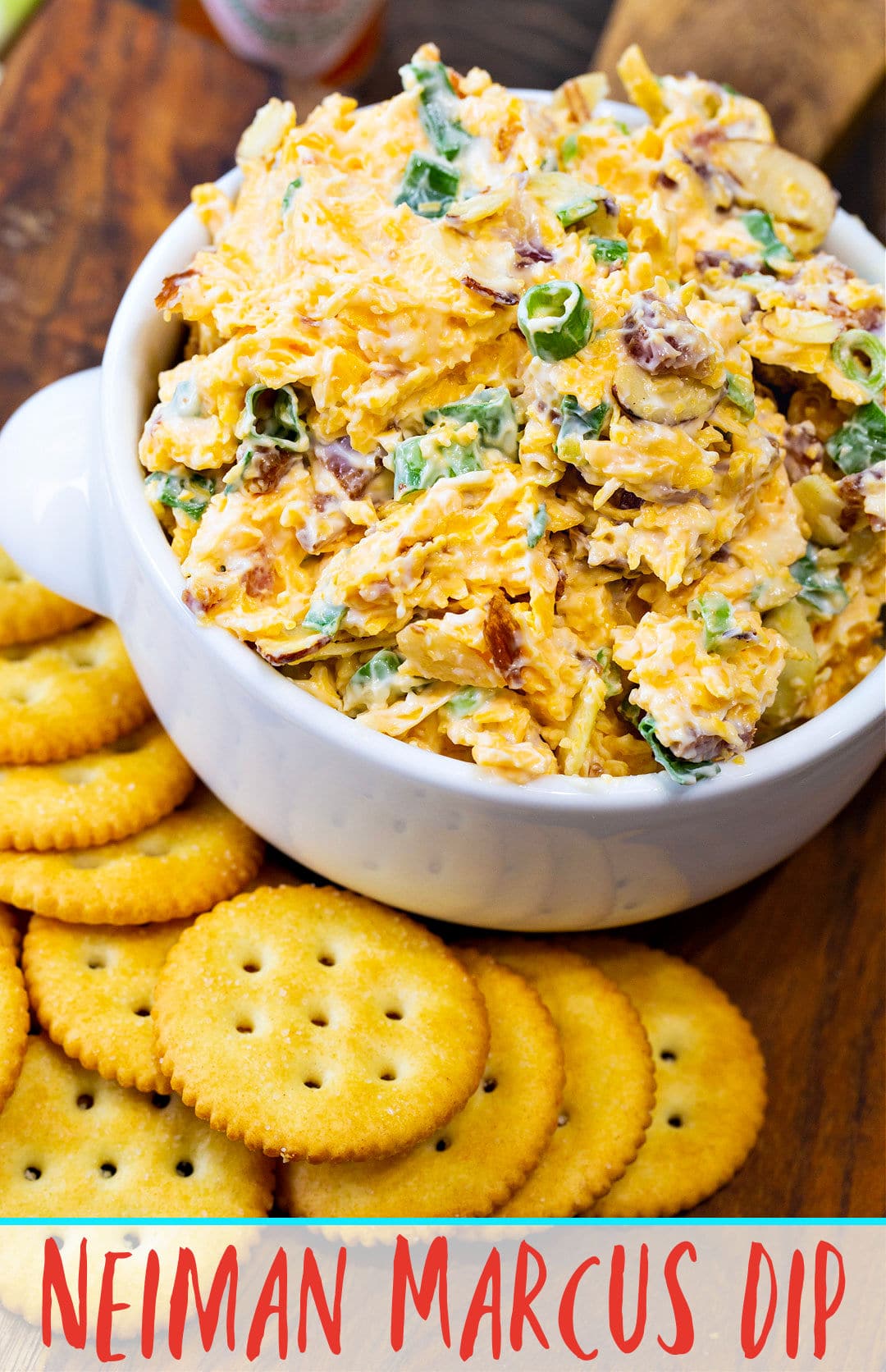 Neiman Marcus Dip in a bowl surrounded by crackers.