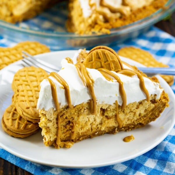 Slice of Nutter Butter Pie on a plate.