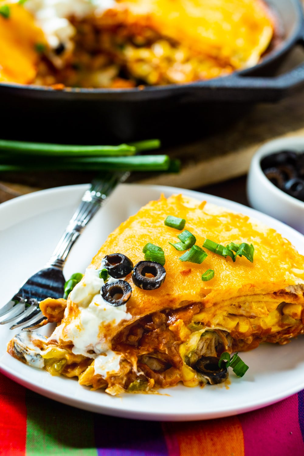 One Pot Chicken Tortilla Pie on a plate.