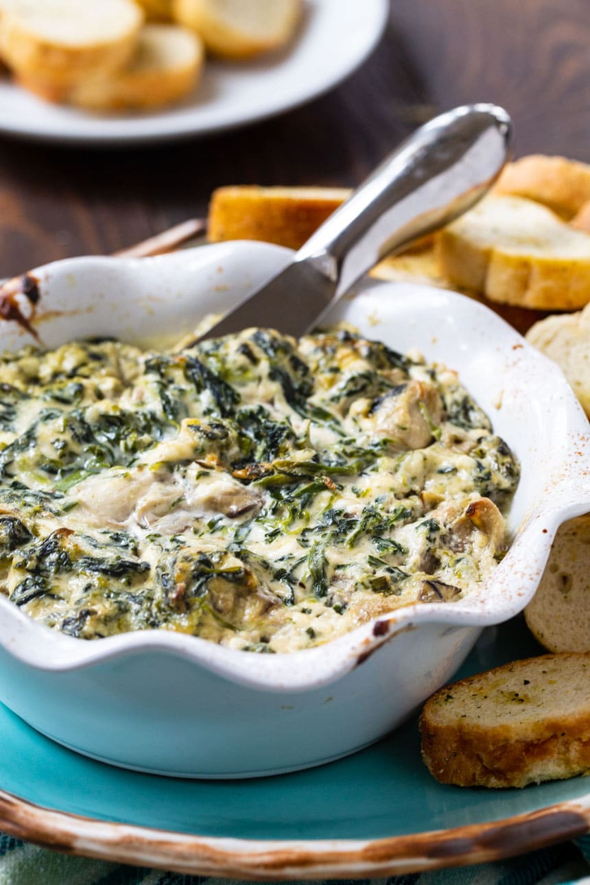 Oysters Rockefellar Dip with toasted baguette