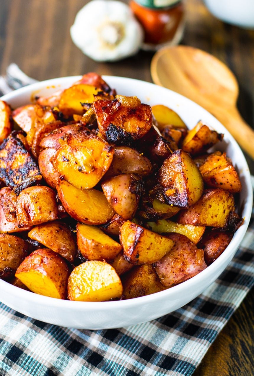 Paprika Potatoes in a white bowl.