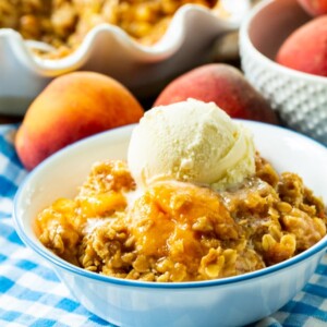 Peach Crisp with vanilla ice cream
