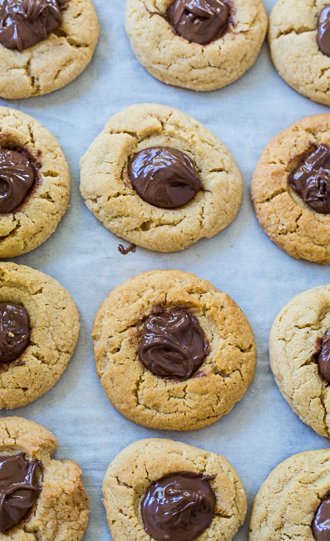 Peanut Butter Thumbprint Cookies with Nutella - Spicy Southern Kitchen