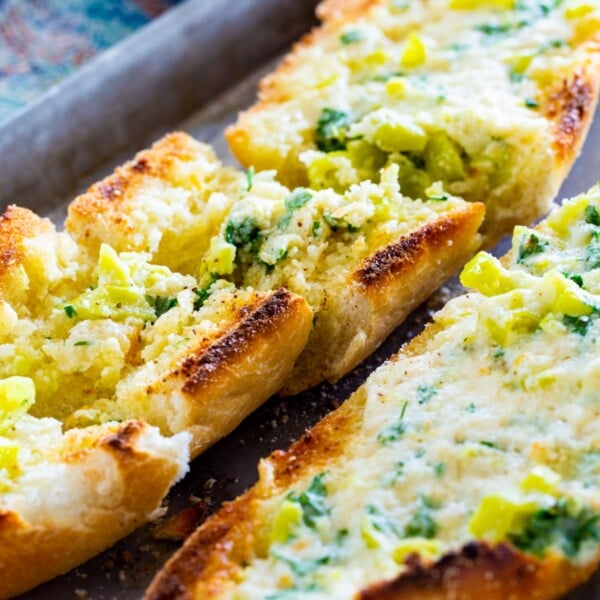 Two loaves of Pepperoncini Garlic Bread.