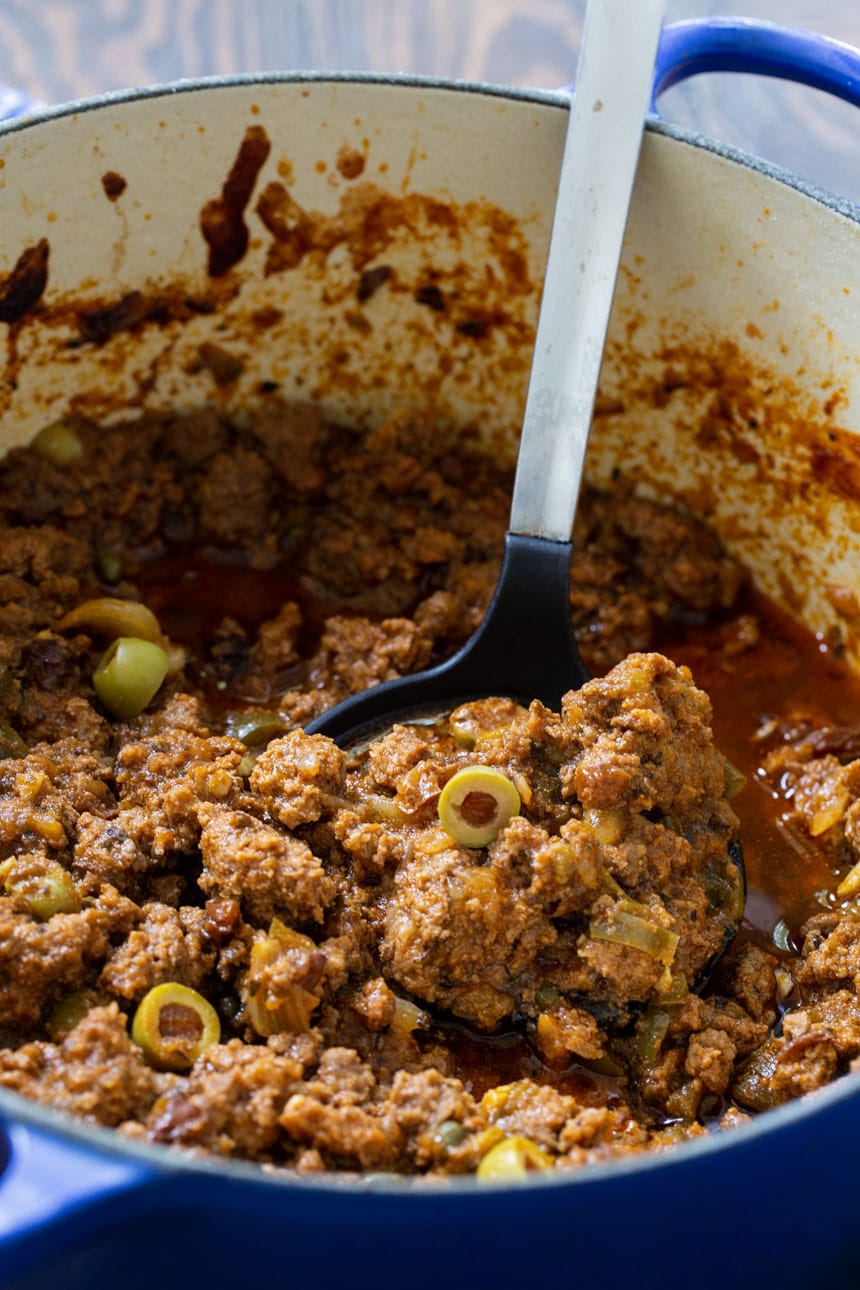 Ground Beef Picadillo in a Dutch oven