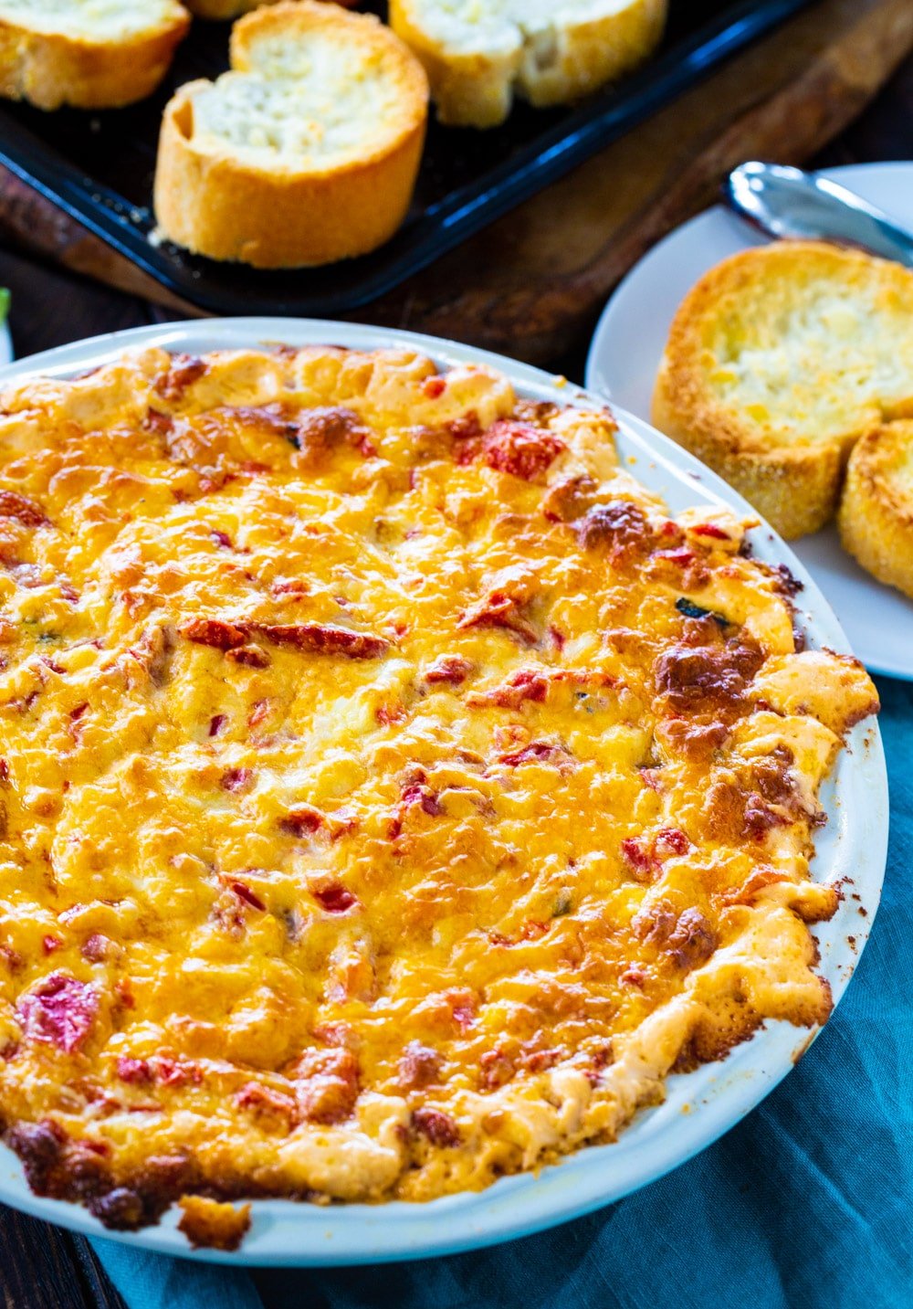 Pimento Cheese Dip in a pie plate.