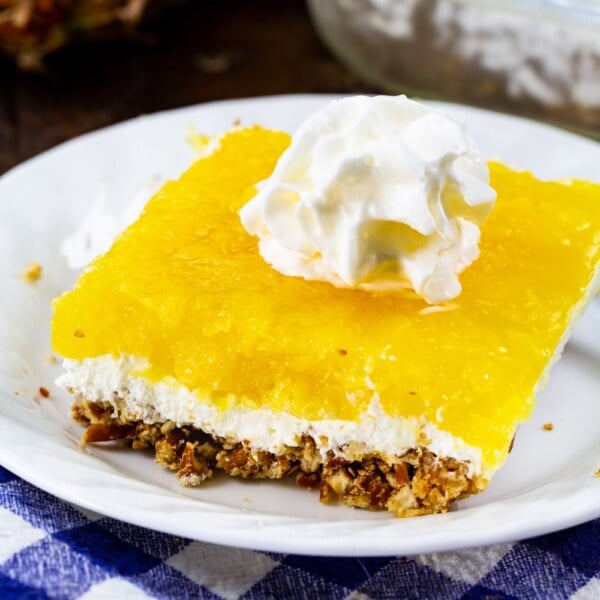 Square of Pineapple Prezel Salad on a plate.