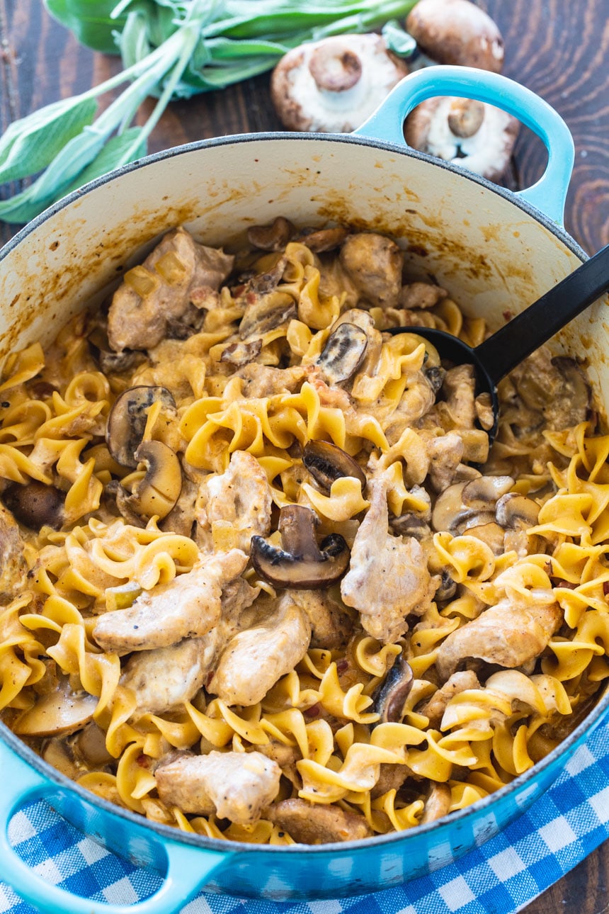 Stroganoff with pork in a Dutch oven