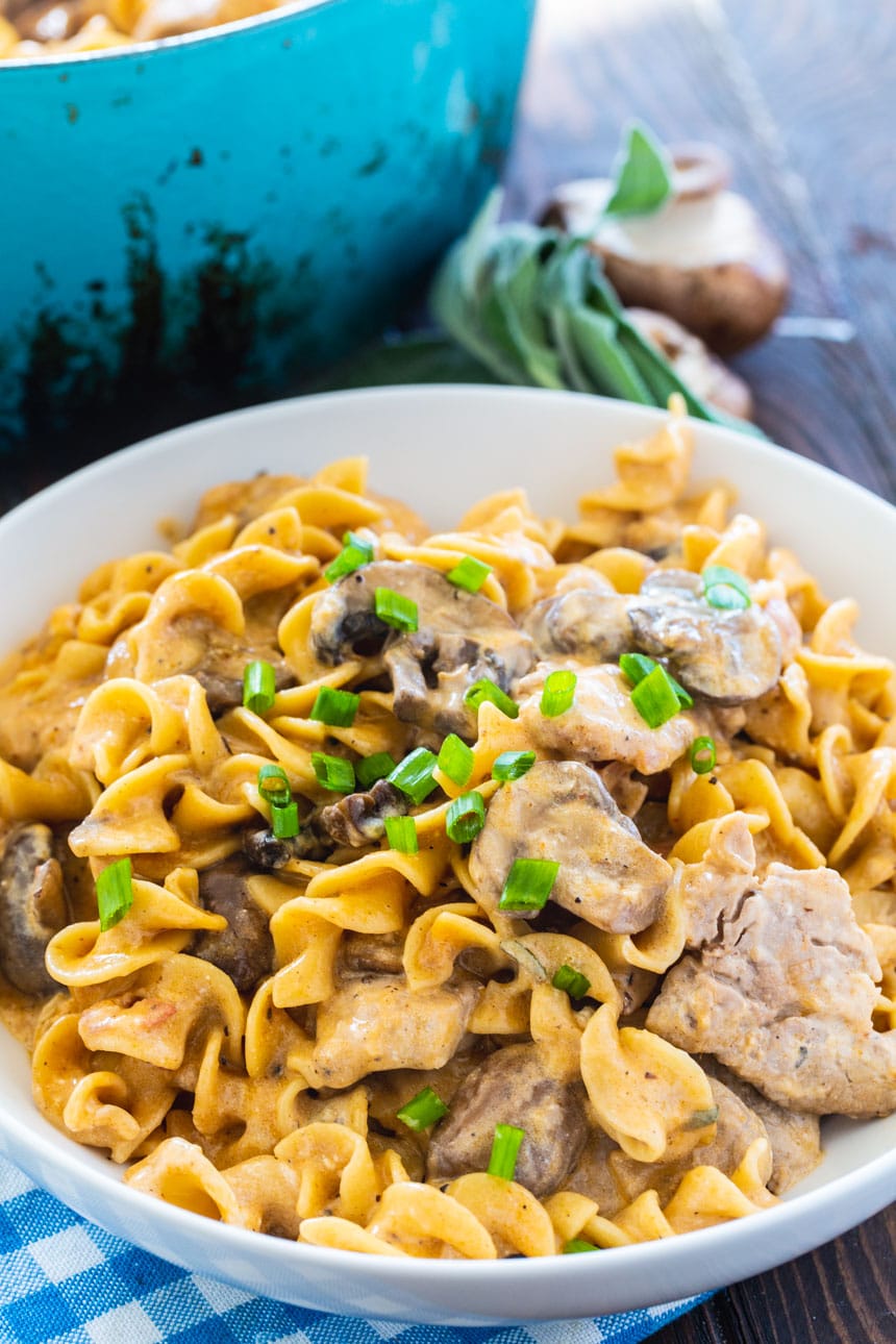 Pork Stroganoff in a bowl.