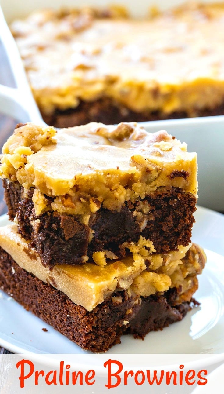 Two Praline Brownies stacked on top of each other.