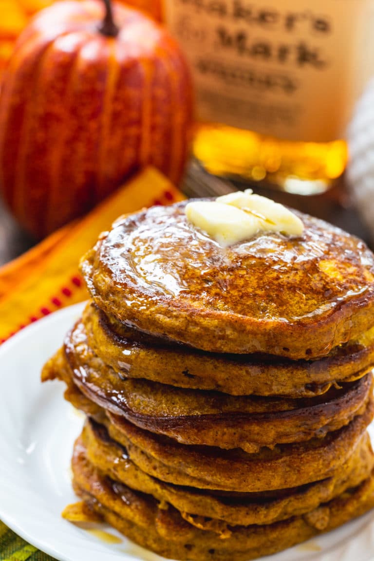 Pumpkin Pancakes with Bourbon Vanilla Maple Syrup